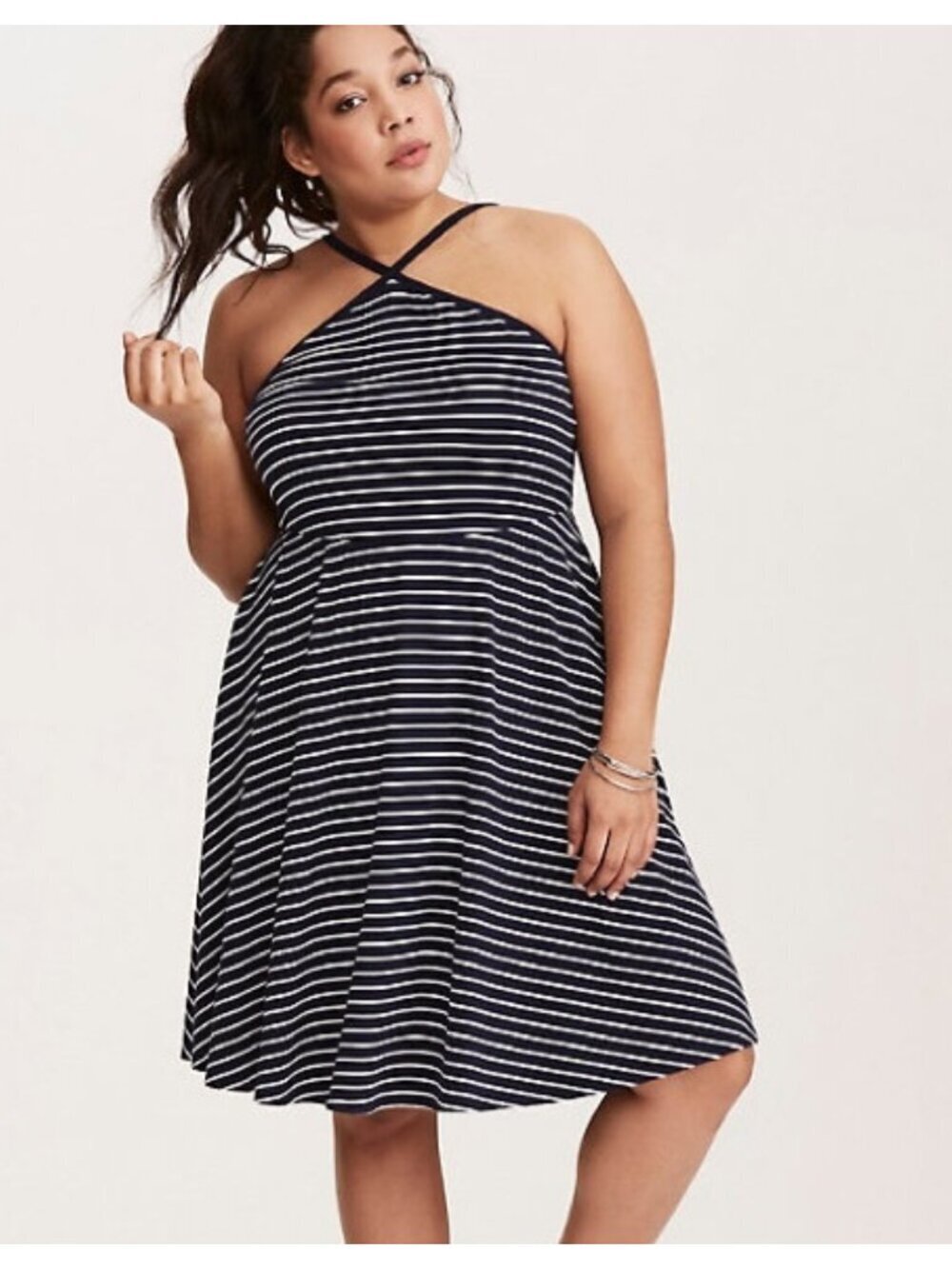 Torrid Halter Women's Striped Dress Soft Knit Size 1 1X Stretch Sailor Stripes